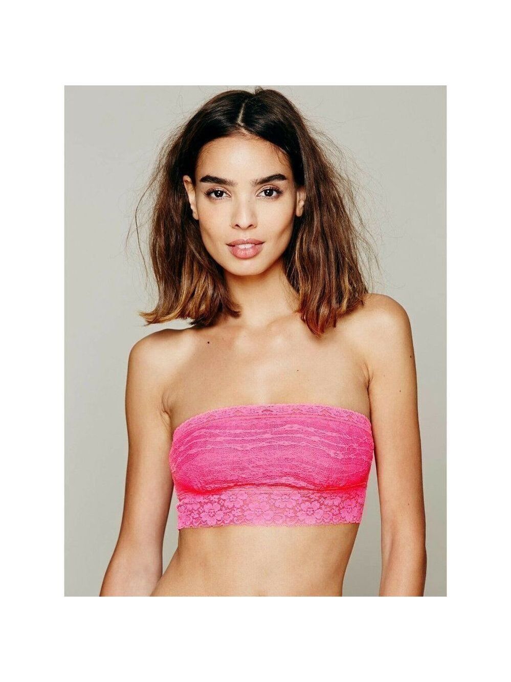 New Free People Neon Pink Lace Basic Strapless Bandeau